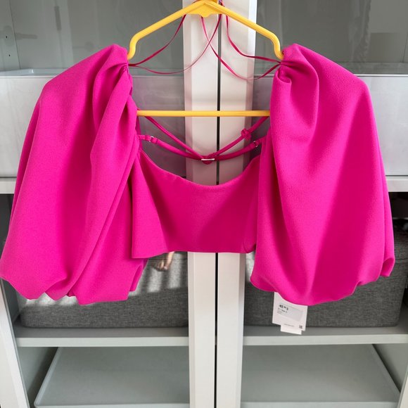 Zara Balloon Crop Top Pink Size Small NWT - Picture 6 of 8